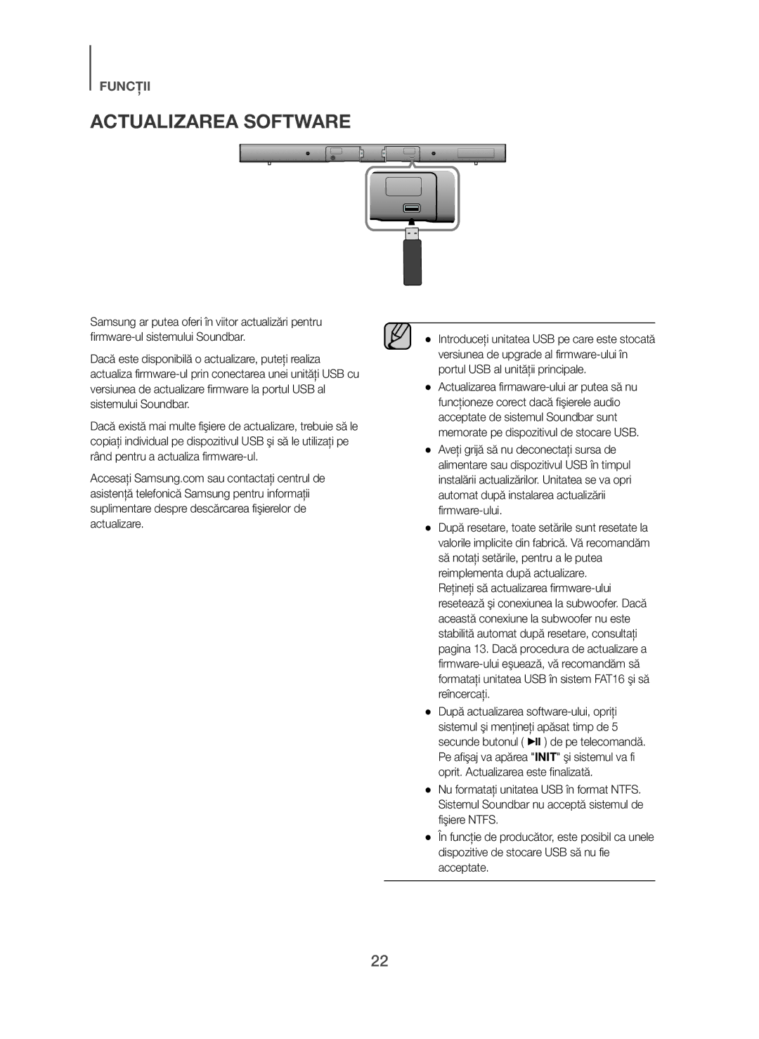 Samsung HW-H450/ZF, HW-H450/TK, HW-H450/EN, HW-H450/XN, HW-H450/XE manual Actualizarea Software 