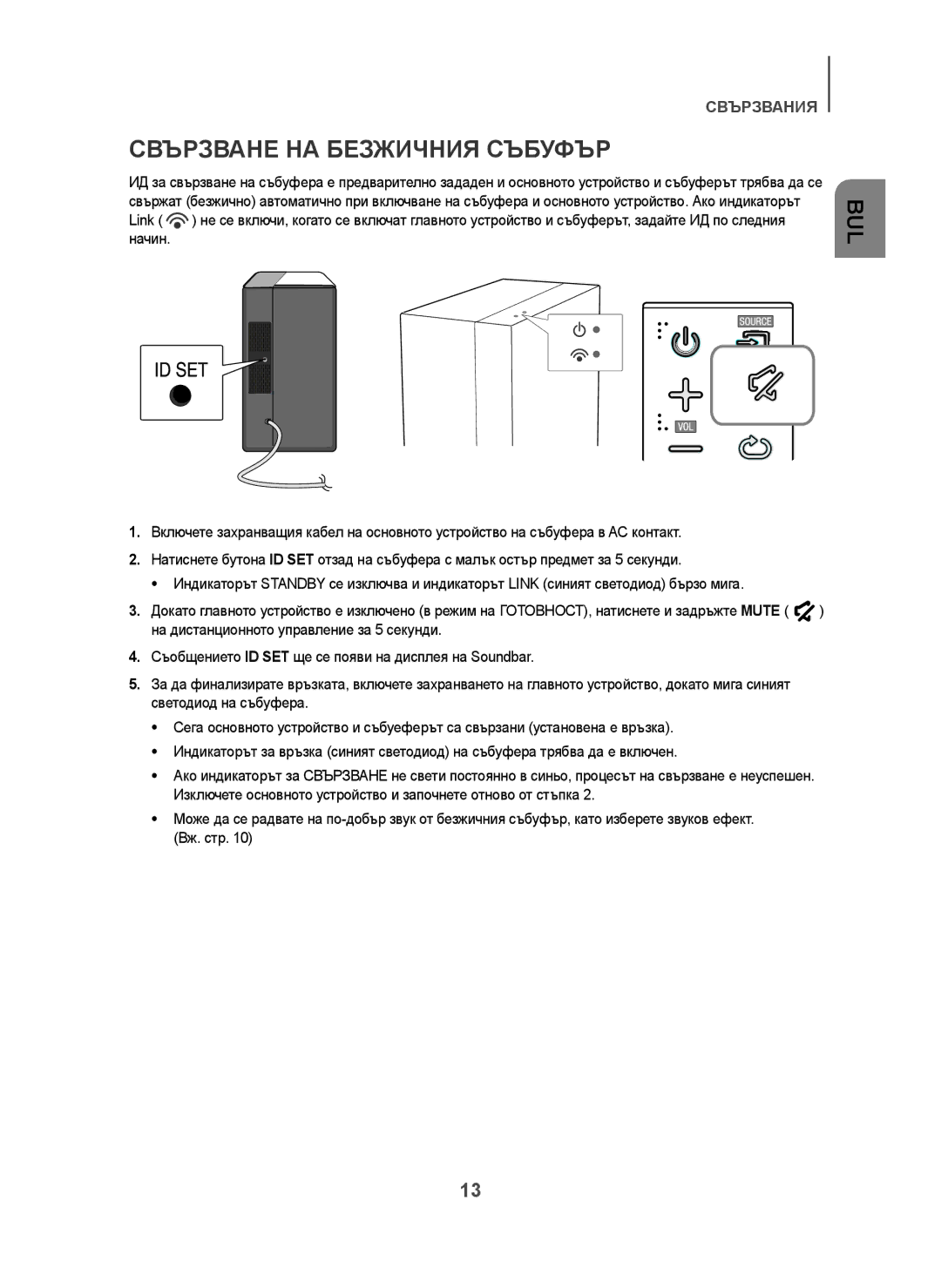 Samsung HW-H450/XN, HW-H450/TK, HW-H450/EN, HW-H450/ZF, HW-H450/XE manual Свързване НА Безжичния Събуфър 