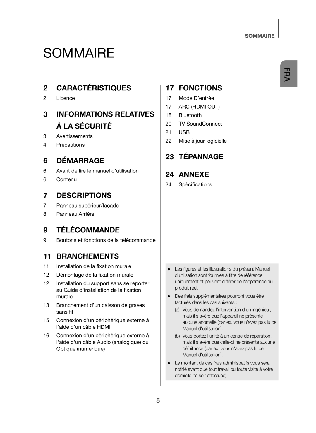 Samsung HW-H450/TK, HW-H450/EN, HW-H450/ZF, HW-H450/XN, HW-H450/XE manual Sommaire, Branchements 