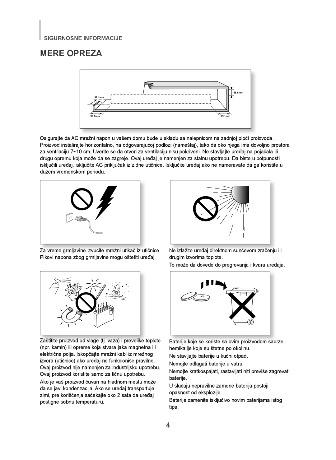 Samsung HW-H450/XE, HW-H450/TK, HW-H450/EN, HW-H450/ZF, HW-H450/XN manual Mere Opreza 