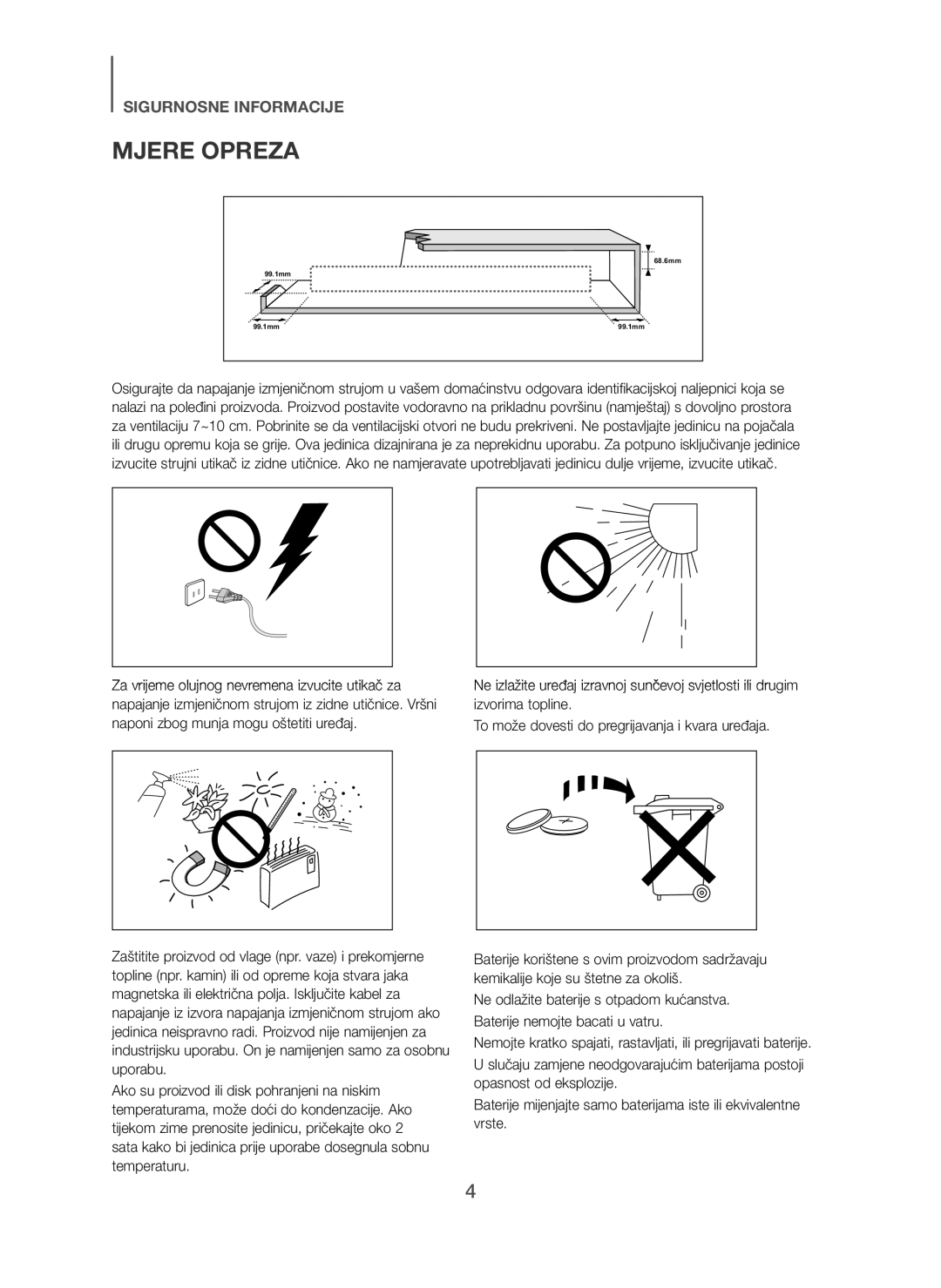 Samsung HW-H450/XE, HW-H450/TK, HW-H450/EN, HW-H450/ZF, HW-H450/XN manual Mjere Opreza 