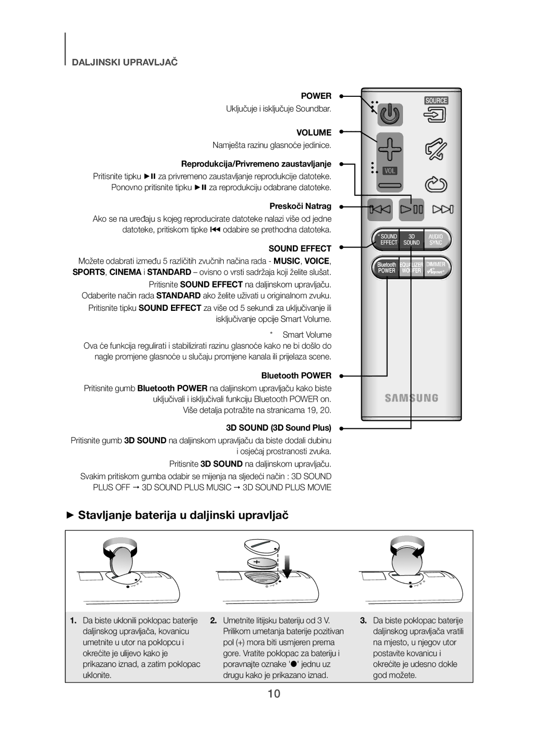 Samsung HW-H450/TK, HW-H450/EN Namješta razinu glasnoće jedinice, Reprodukcija/Privremeno zaustavljanje, Preskoči Natrag 