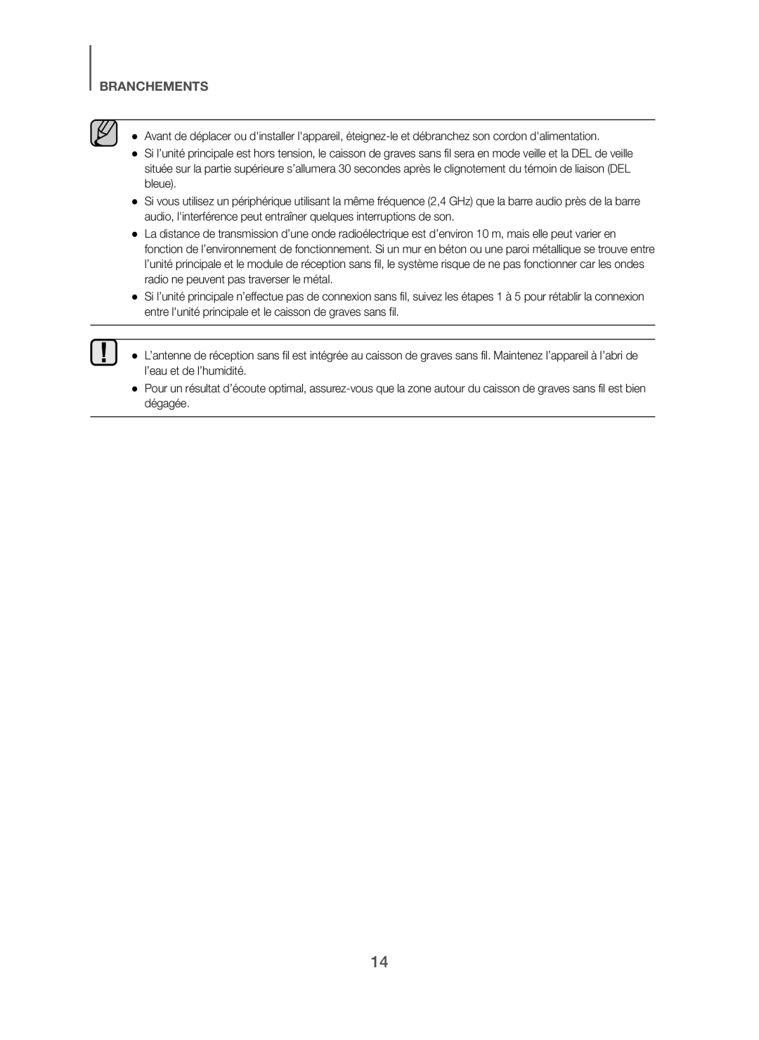 Samsung HW-H450/XE, HW-H450/TK, HW-H450/EN, HW-H450/ZF, HW-H450/XN manual Branchements 