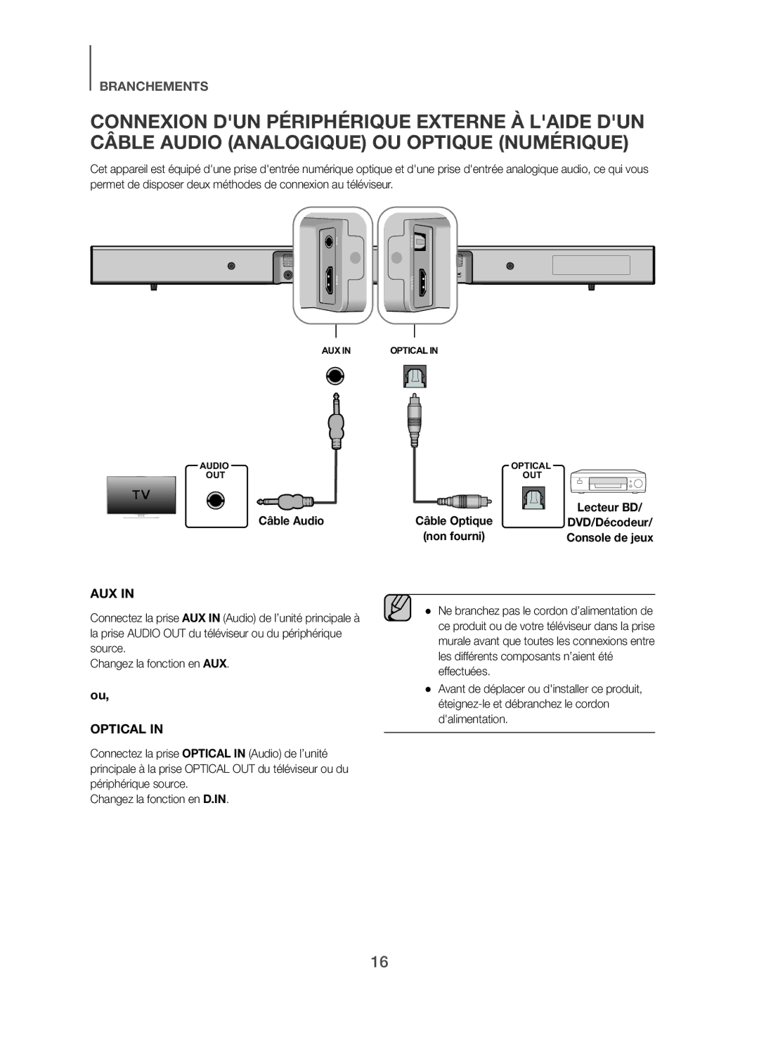 Samsung HW-H450/EN, HW-H450/TK, HW-H450/ZF, HW-H450/XN, HW-H450/XE manual Câble Audio, DVD/Décodeur 