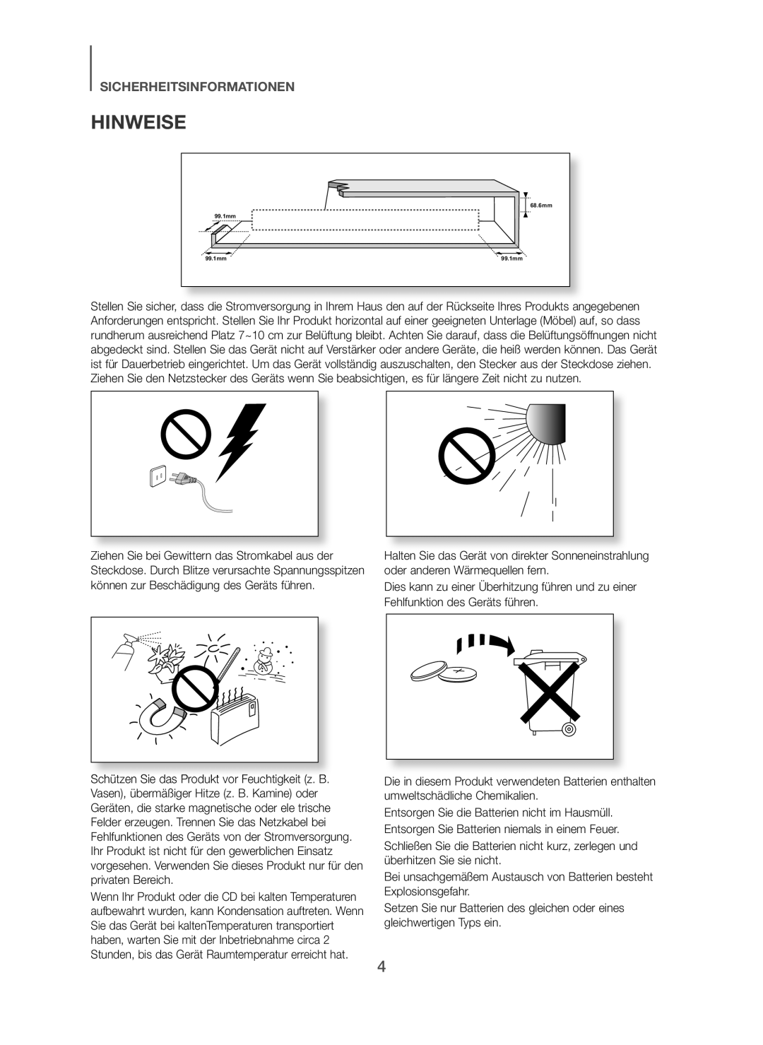 Samsung HW-H450/XE, HW-H450/TK, HW-H450/EN, HW-H450/ZF, HW-H450/XN manual Hinweise 