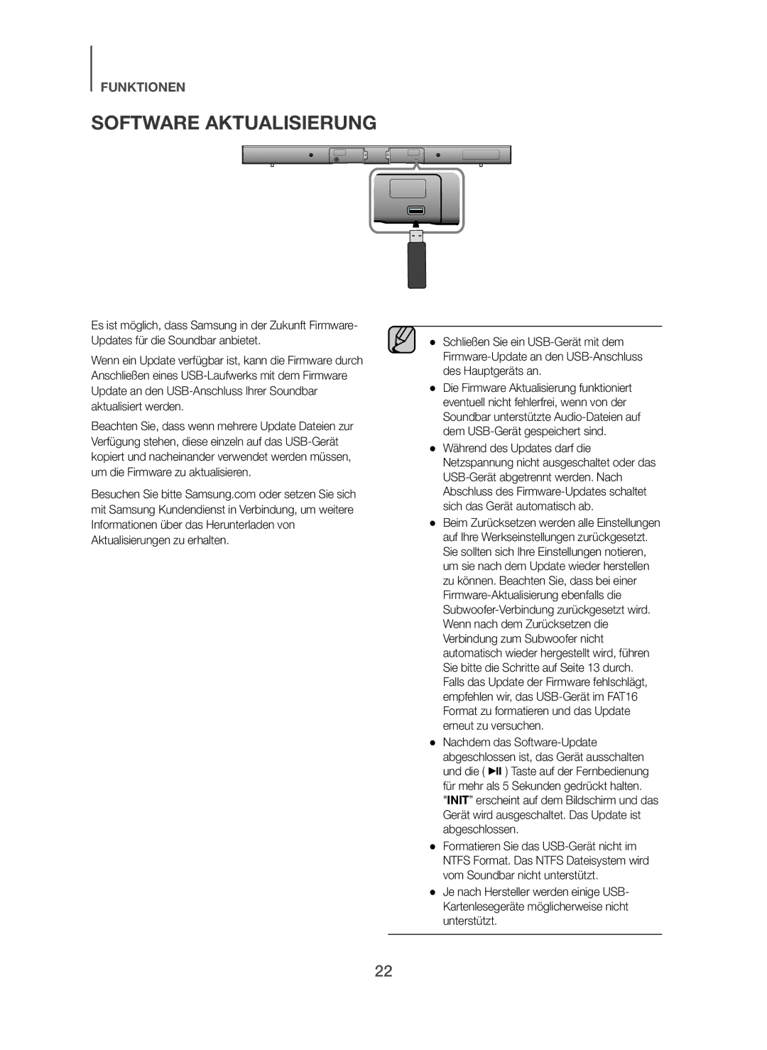 Samsung HW-H450/ZF, HW-H450/TK, HW-H450/EN, HW-H450/XN, HW-H450/XE manual Software Aktualisierung 