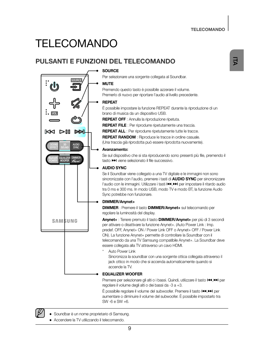 Samsung HW-H450/XE, HW-H450/TK Pulsanti E Funzioni DEL Telecomando, Per selezionare una sorgente collegata al Soundbar 