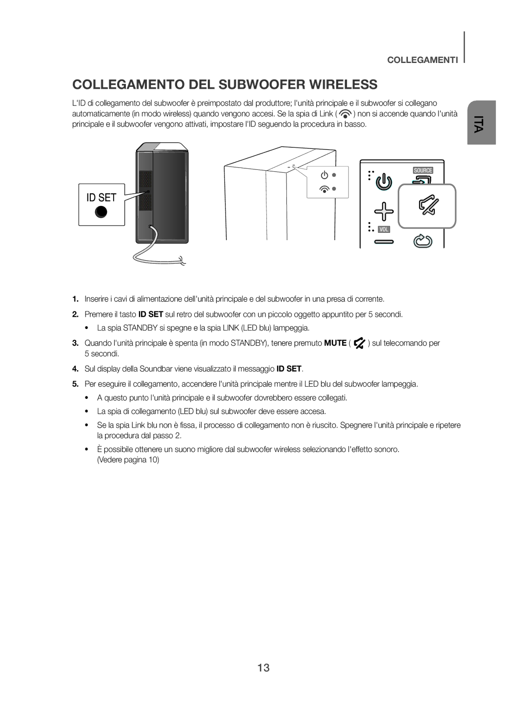Samsung HW-H450/XN, HW-H450/TK, HW-H450/EN, HW-H450/ZF, HW-H450/XE manual Collegamento DEL Subwoofer Wireless 