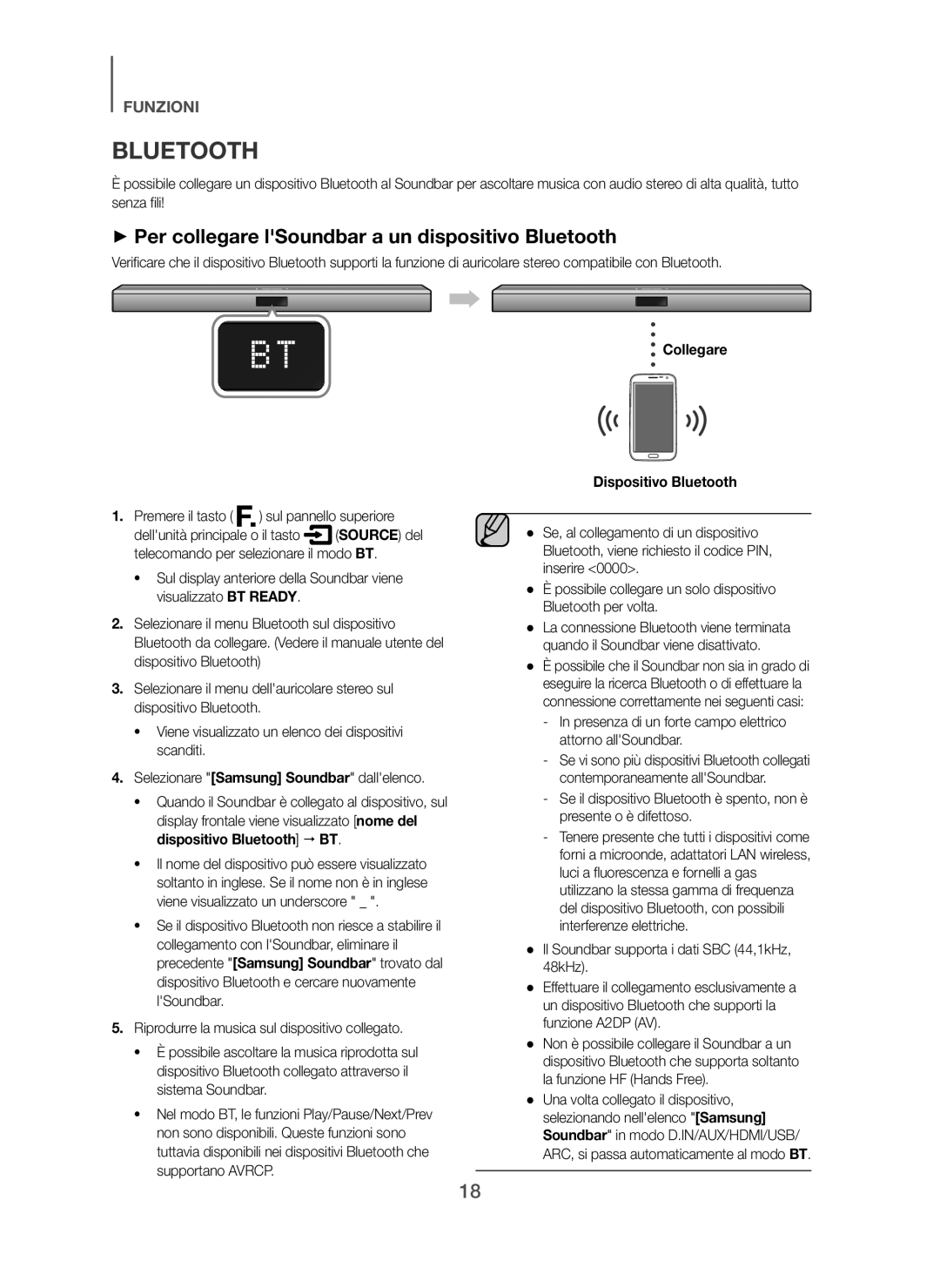 Samsung HW-H450/XN, HW-H450/TK manual + Per collegare lSoundbar a un dispositivo Bluetooth, Collegare Dispositivo Bluetooth 