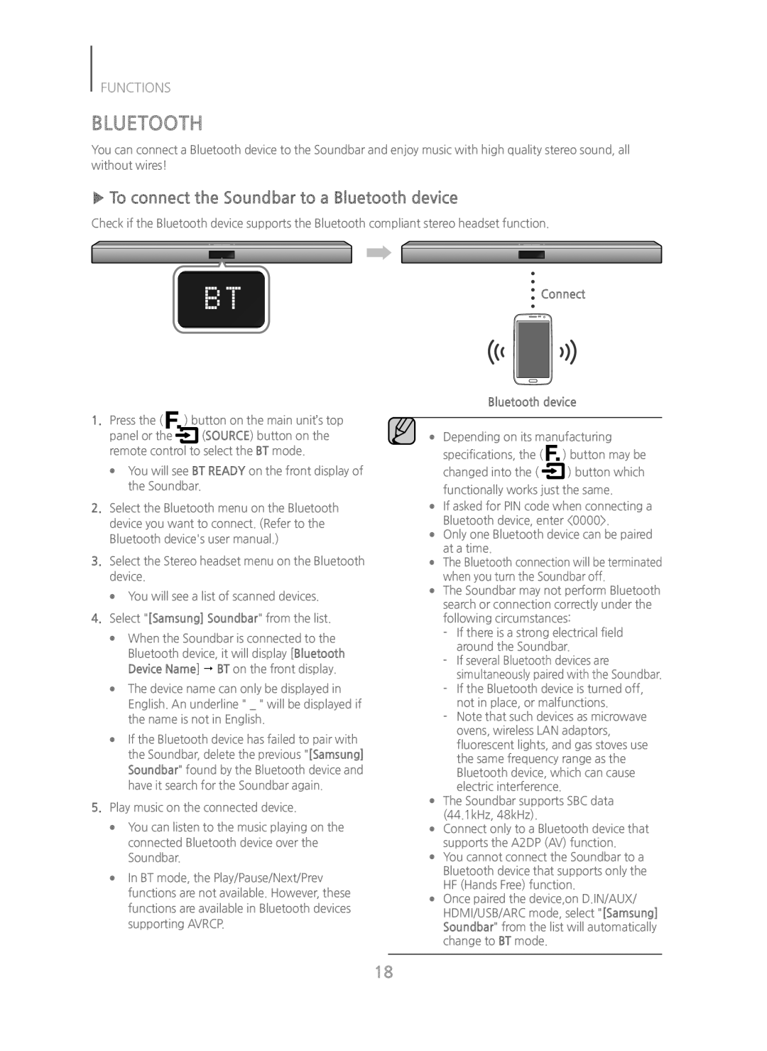 Samsung HW-H450/XN, HW-H450/TK, HW-H450/EN manual To connect the Soundbar to a Bluetooth device, Connect Bluetooth device 