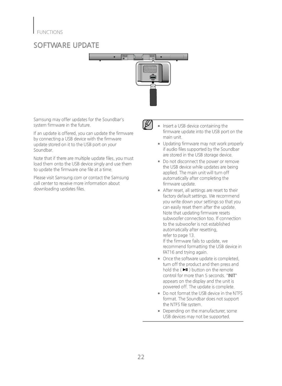 Samsung HW-H450/ZF, HW-H450/TK, HW-H450/EN, HW-H450/XN, HW-H450/XE manual Software Update 