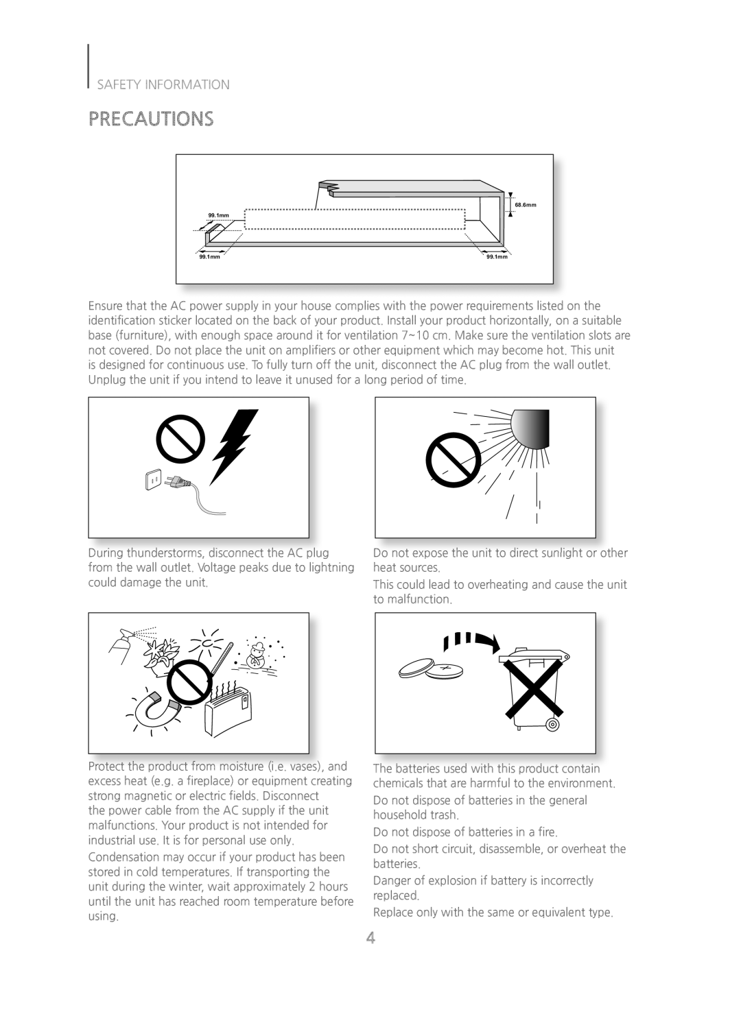 Samsung HW-H450/XE, HW-H450/TK, HW-H450/EN, HW-H450/ZF, HW-H450/XN manual Precautions 