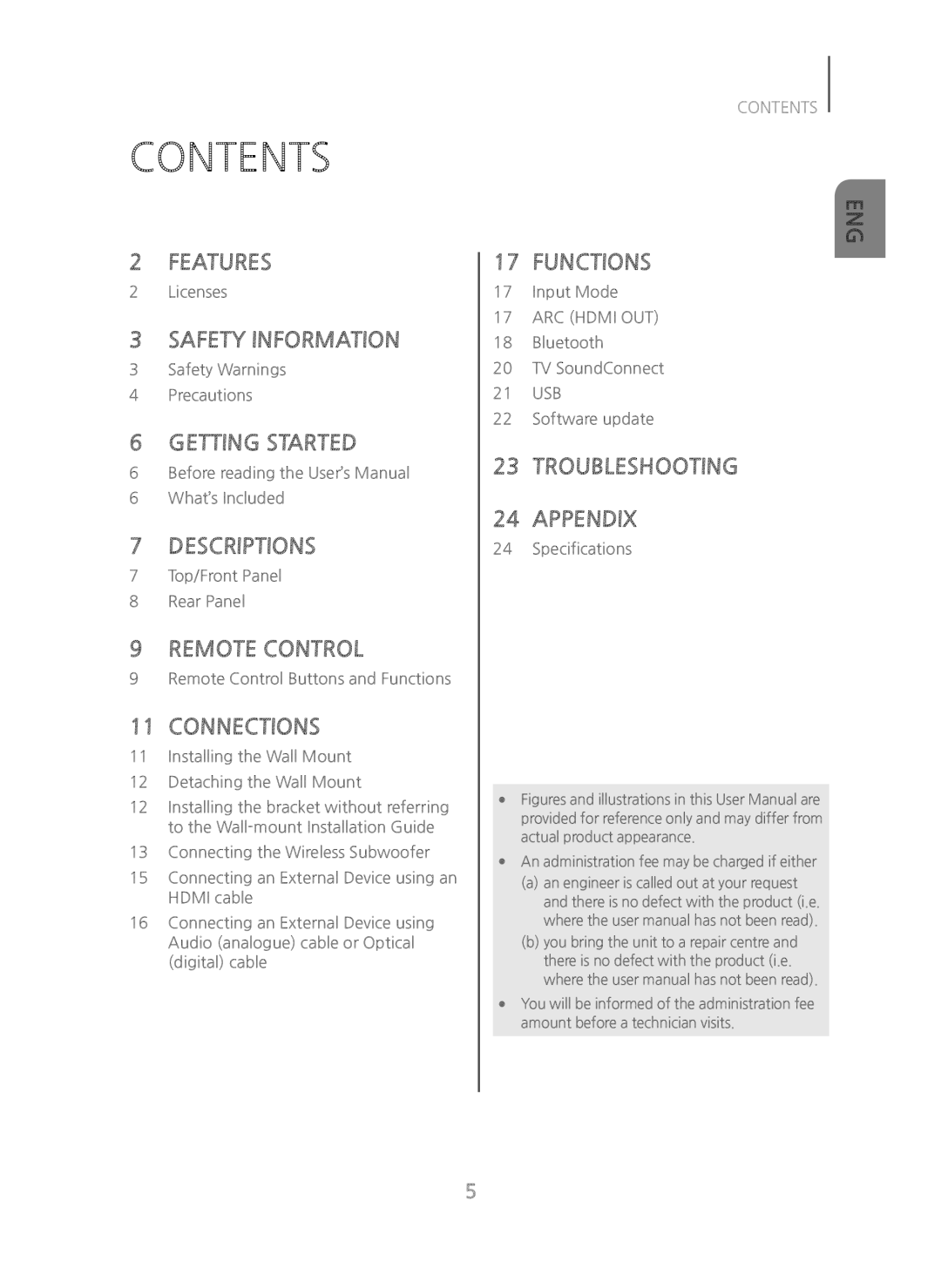 Samsung HW-H450/TK, HW-H450/EN, HW-H450/ZF, HW-H450/XN, HW-H450/XE manual Contents 