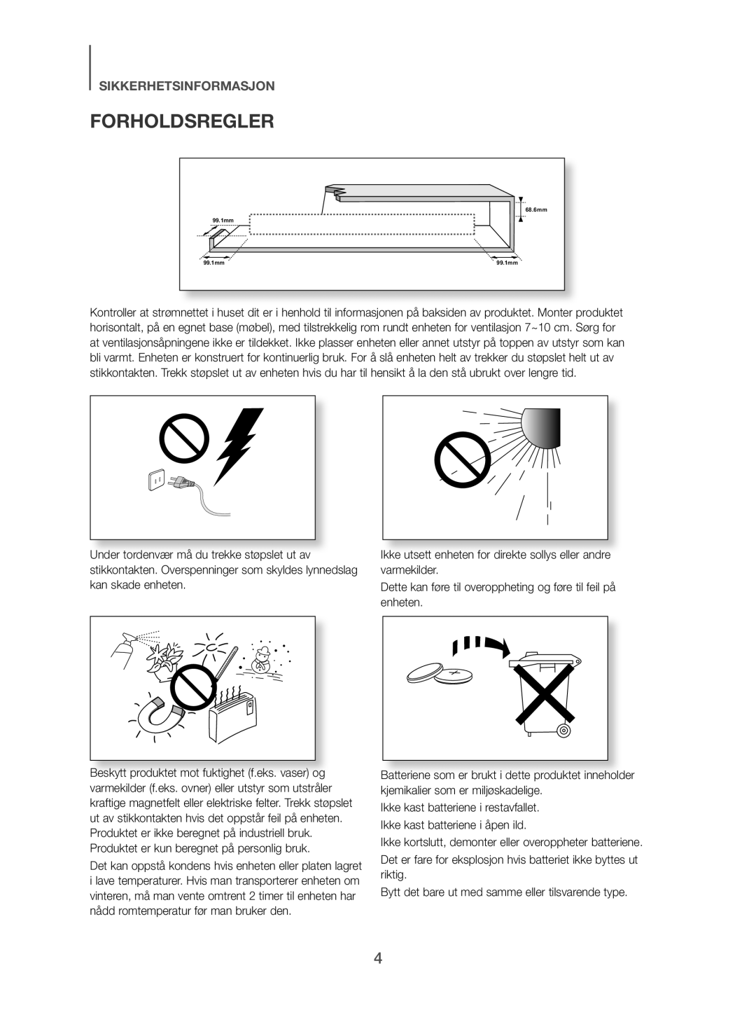 Samsung HW-H450/XE manual Forholdsregler 