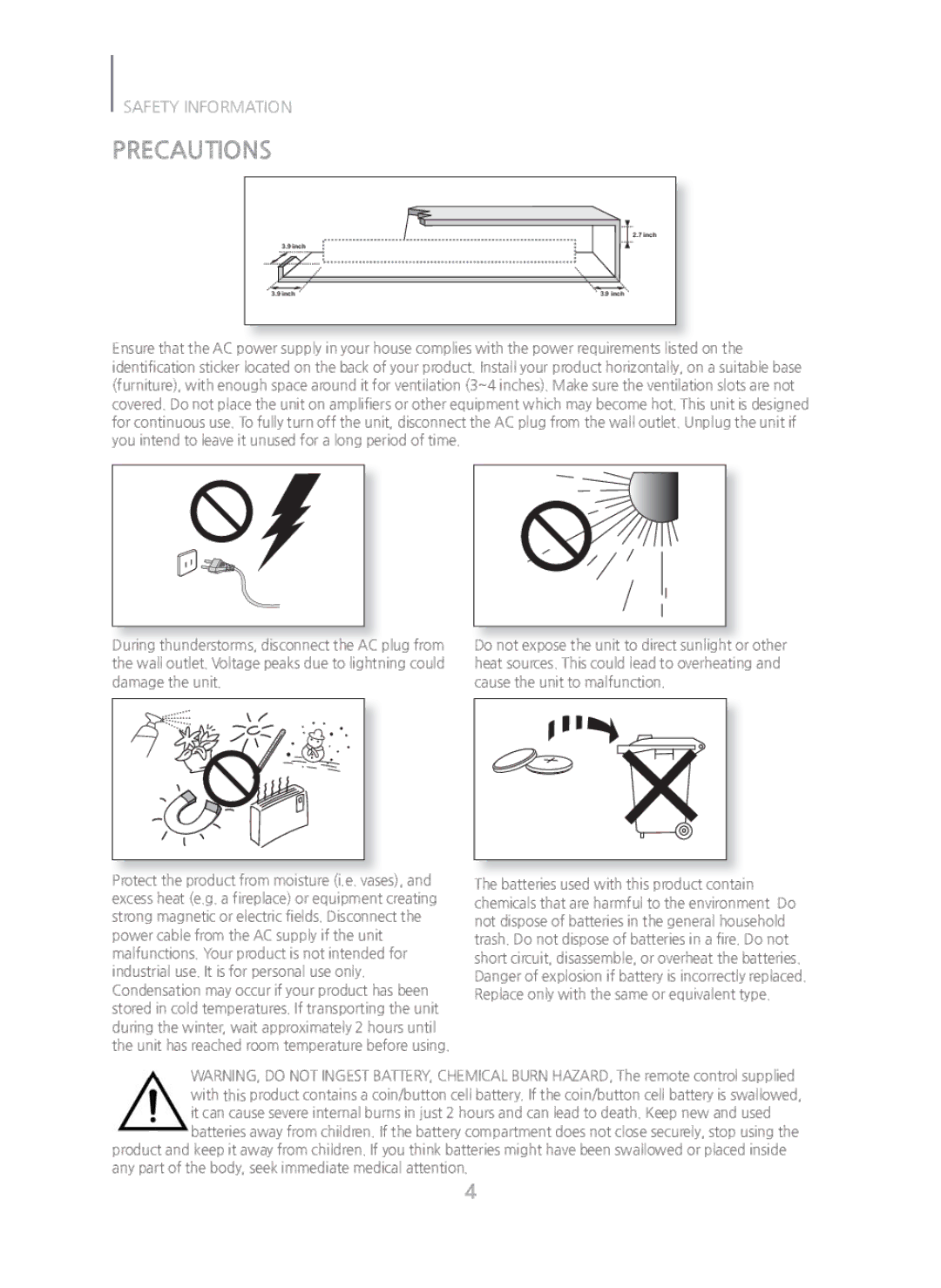 Samsung HW-H450/ZA manual Precautions 