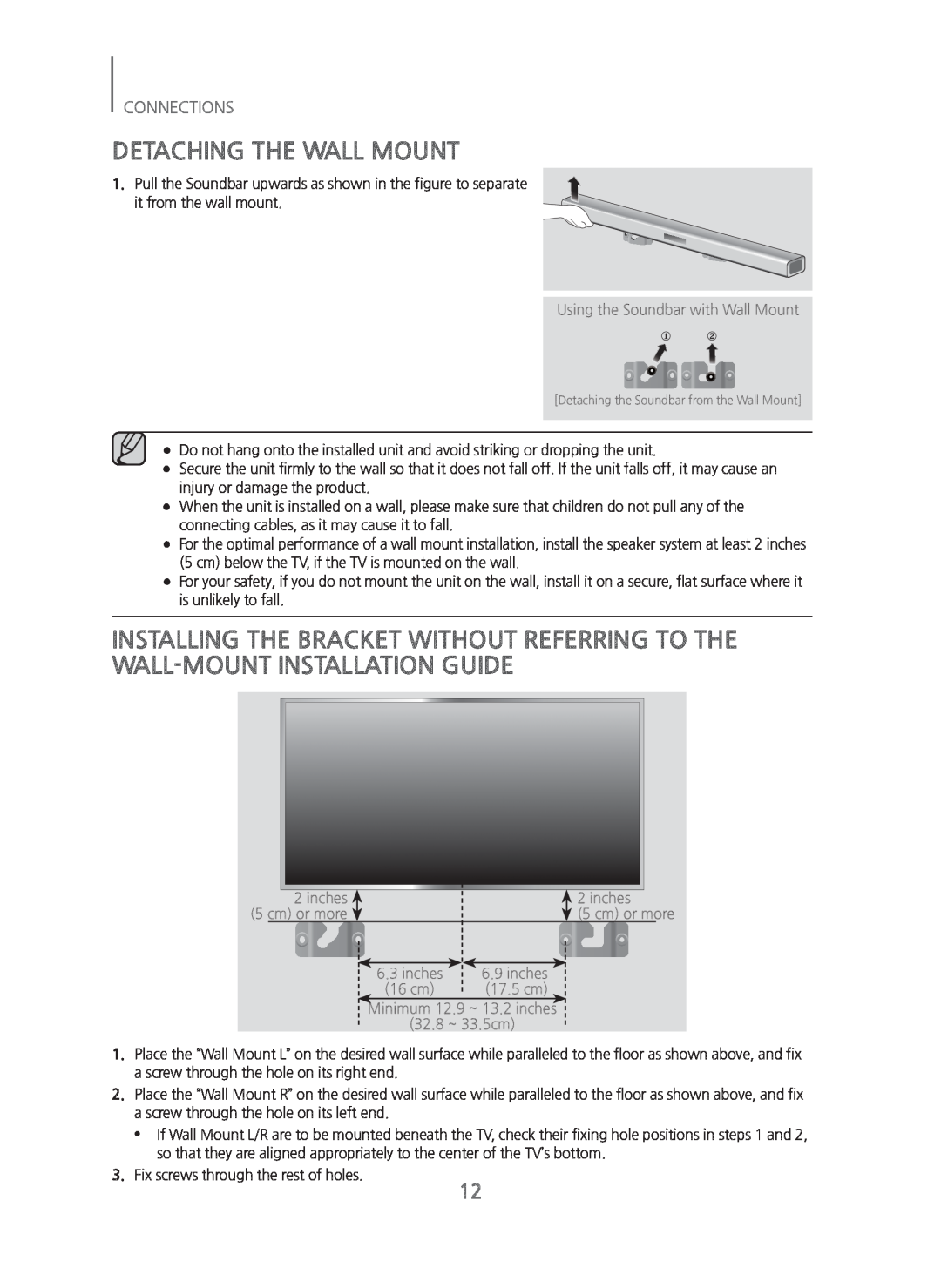 Samsung HW-H450/ZA manual Detaching The Wall Mount, Connections 