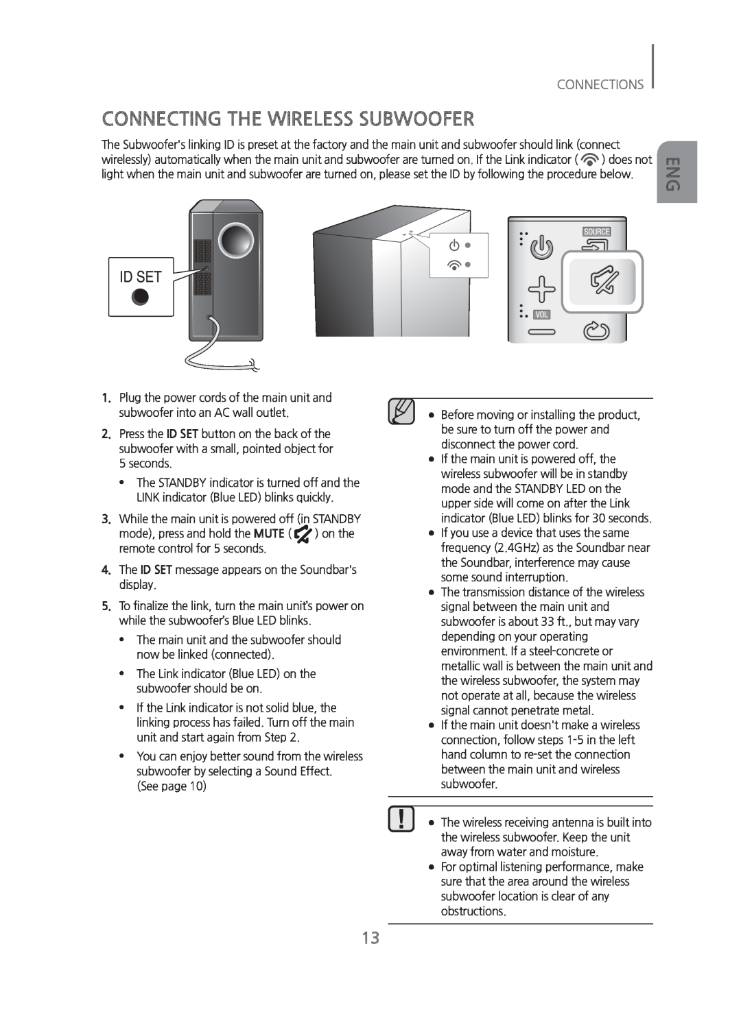 Samsung HW-H450/ZA manual Connecting The Wireless Subwoofer, Connections 
