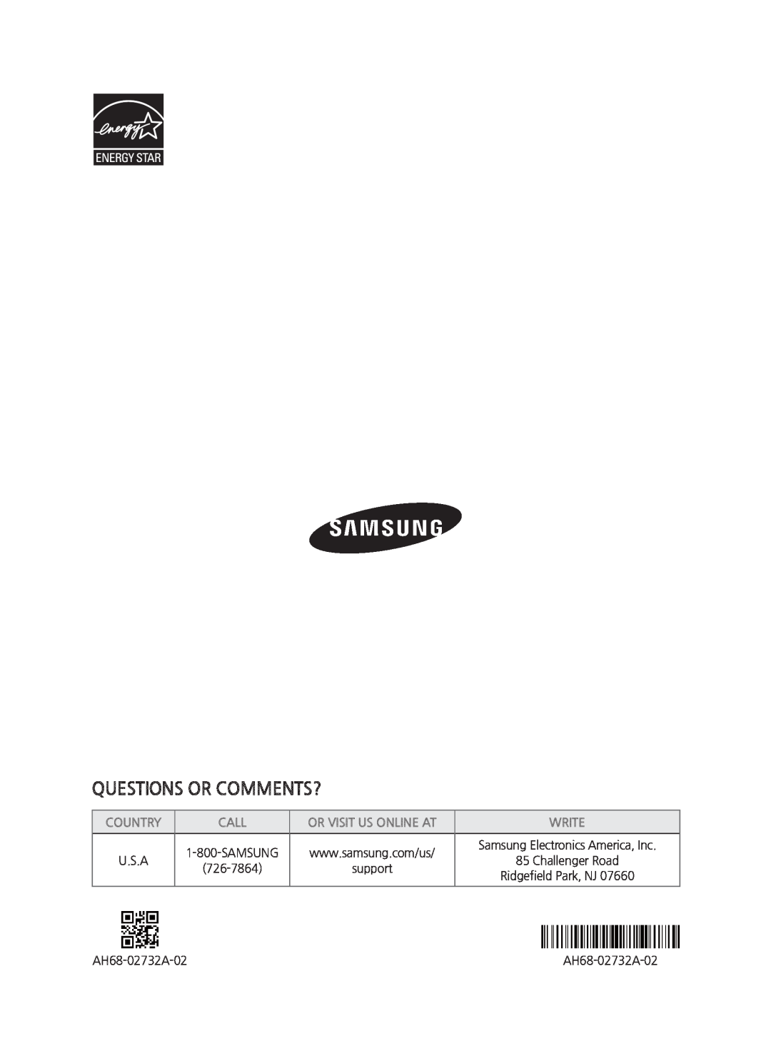 Samsung HW-H450/ZA manual Questions Or Comments?, Country, Call, Or Visit Us Online At, Write 