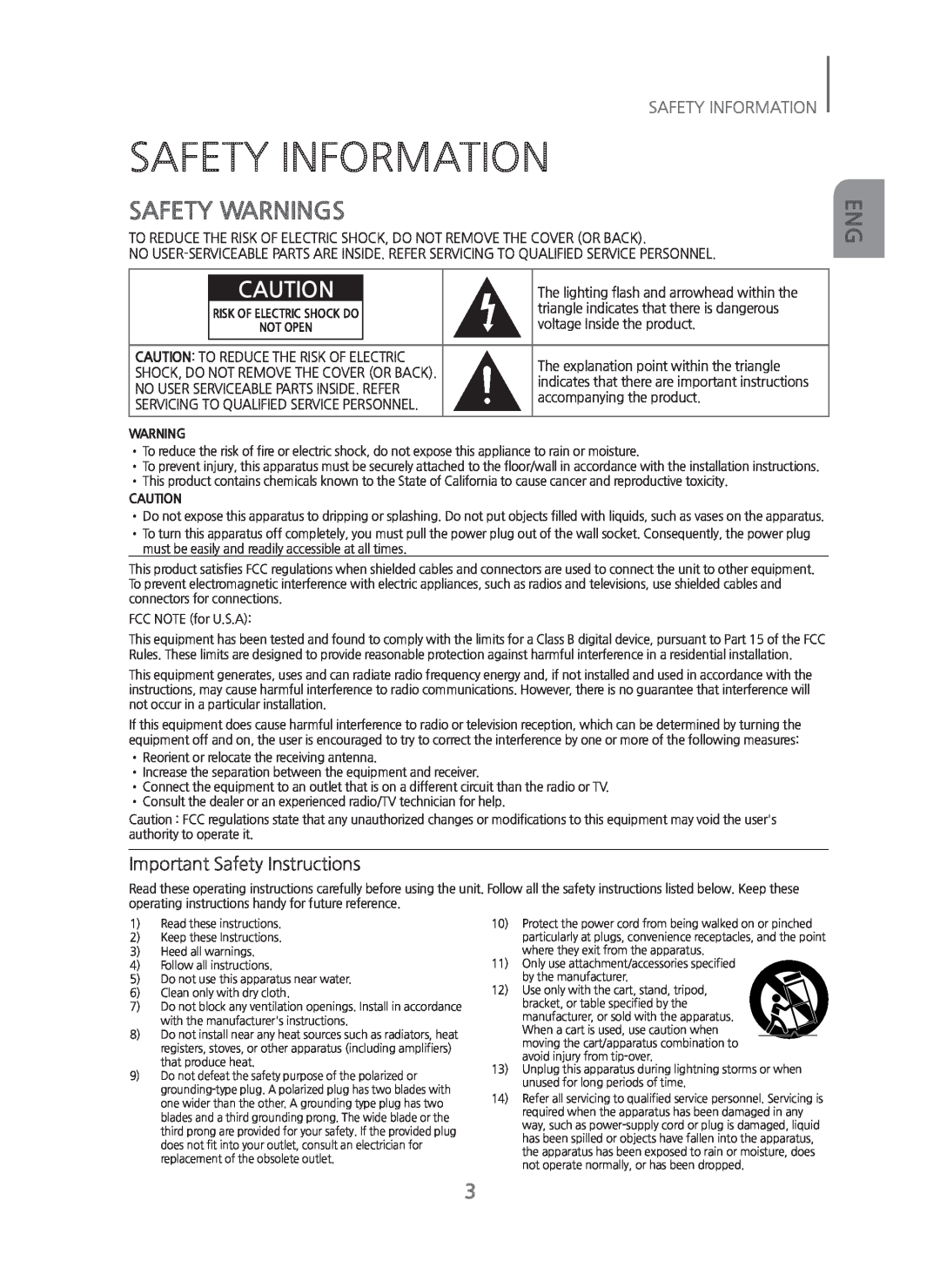 Samsung HW-H450/ZA manual Safety Information, Safety Warnings, Important Safety Instructions 