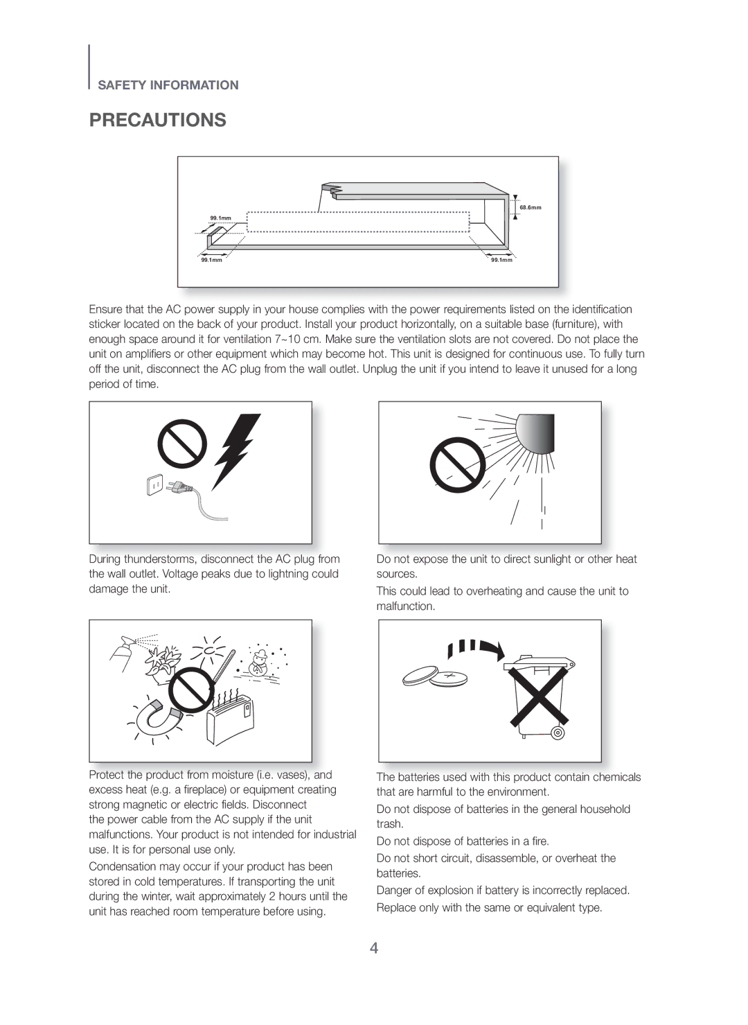 Samsung HW-H450/UM, HW-H450/ZN, HW-H450/SJ manual Precautions 