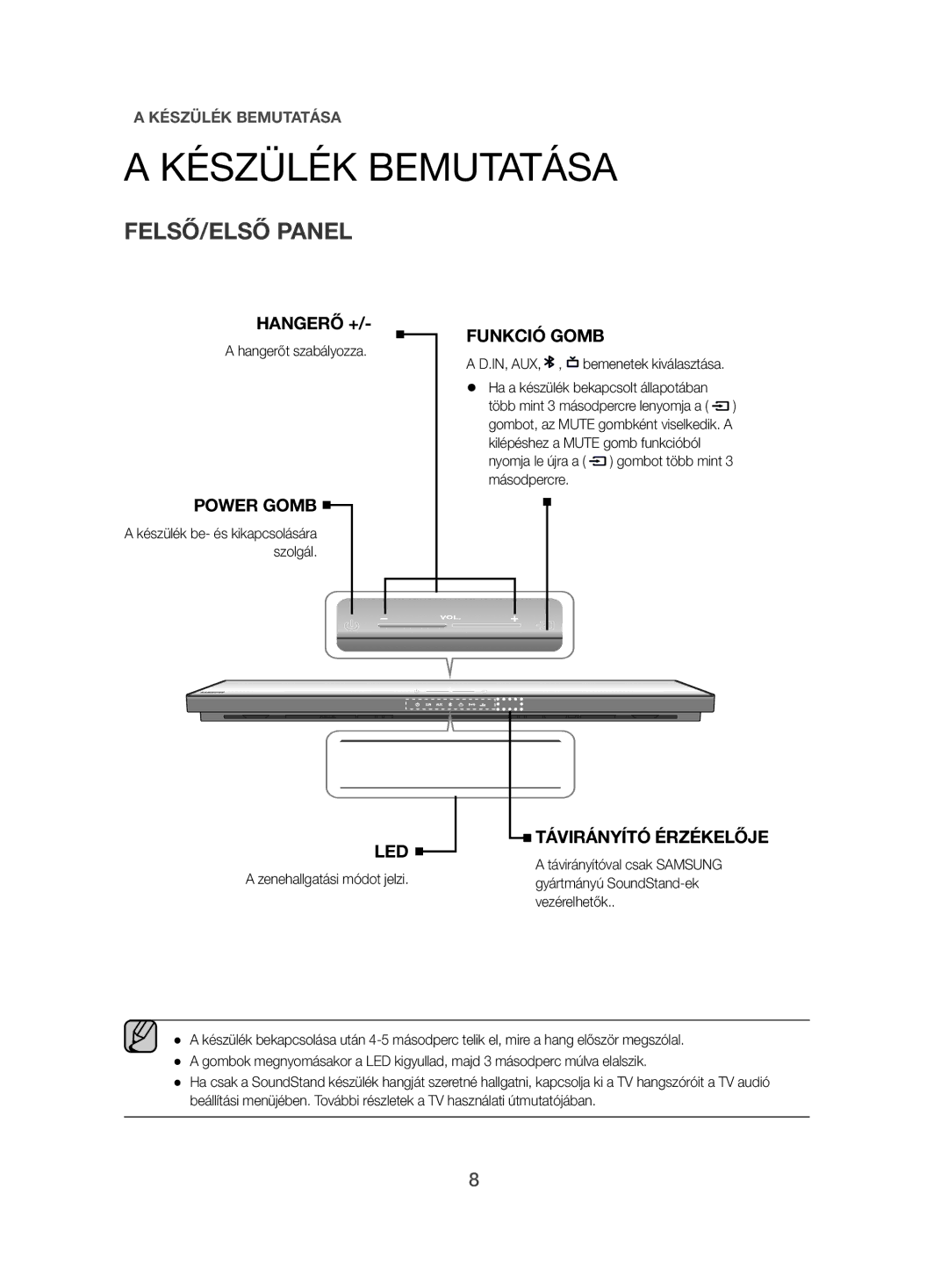 Samsung HW-H500/EN manual Készülék Bemutatása, FELSŐ/ELSŐ Panel 