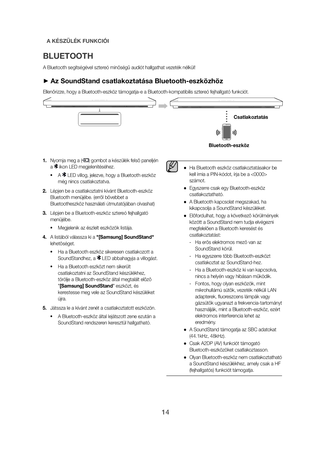 Samsung HW-H500/EN manual ++Az SoundStand csatlakoztatása Bluetooth-eszközhöz, Csatlakoztatás Bluetooth-eszköz 