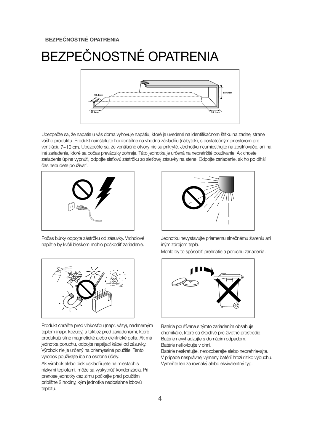 Samsung HW-H500/EN manual Bezpečnostné Opatrenia 