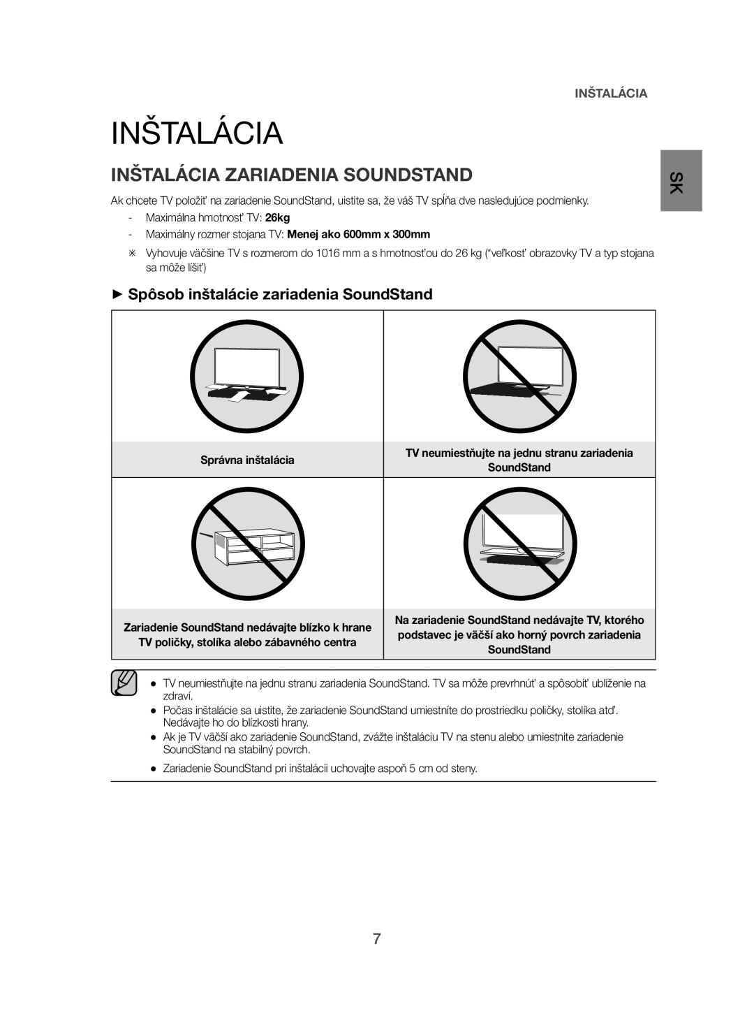 Samsung HW-H500/EN manual Inštalácia Zariadenia Soundstand, ++Spôsob inštalácie zariadenia SoundStand 