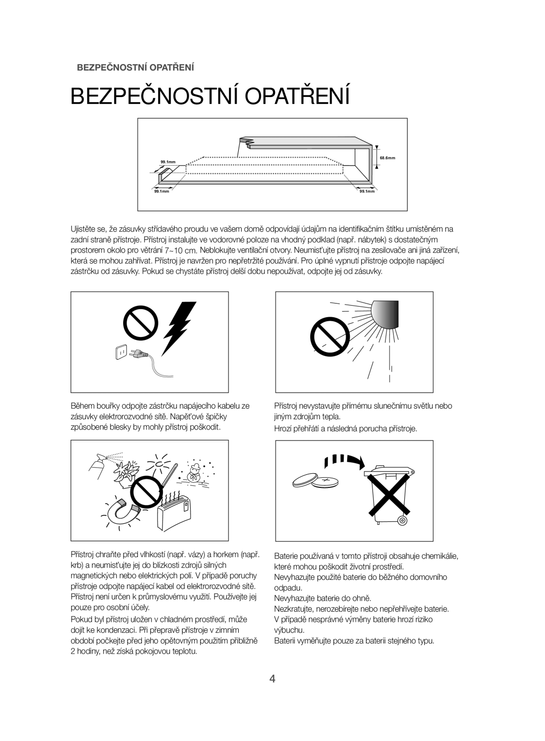 Samsung HW-H500/EN manual Bezpečnostní Opatření 