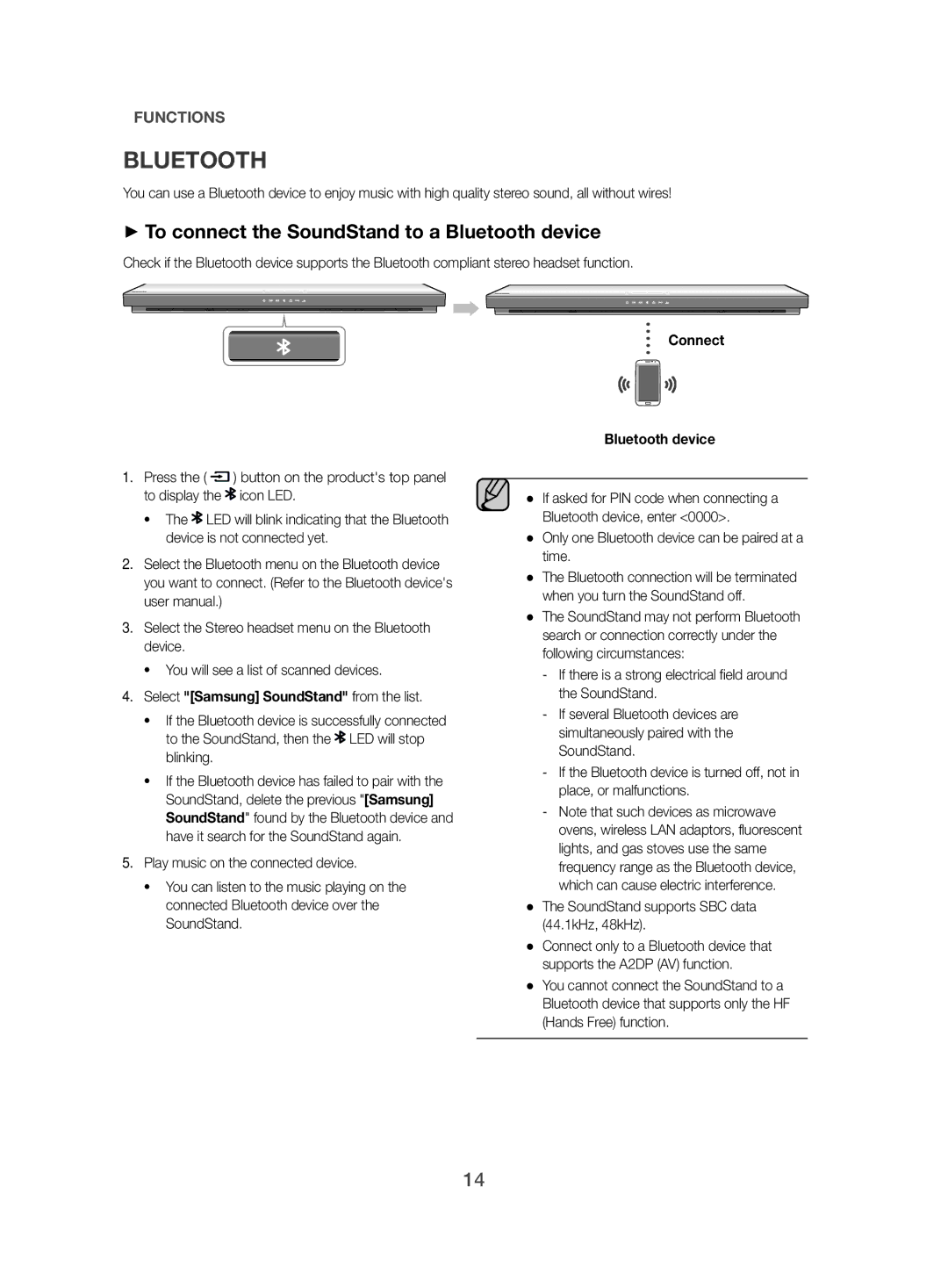 Samsung HW-H500/EN ++To connect the SoundStand to a Bluetooth device, Connect, Select Samsung SoundStand from the list 