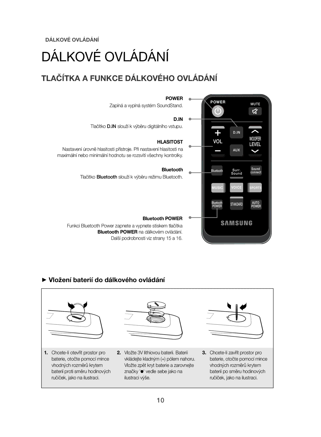 Samsung HW-H500/EN manual Dálkové Ovládání, Tlačítka a Funkce Dálkového Ovládání, ++Vložení baterií do dálkového ovládání 