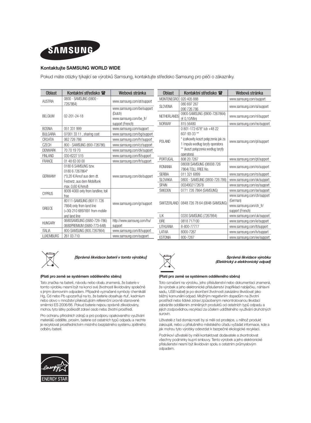 Samsung HW-H500/EN manual Správná likvidace baterií v tomto výrobku 