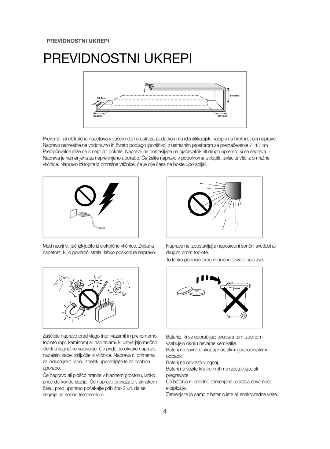 Samsung HW-H500/EN manual Previdnostni Ukrepi 