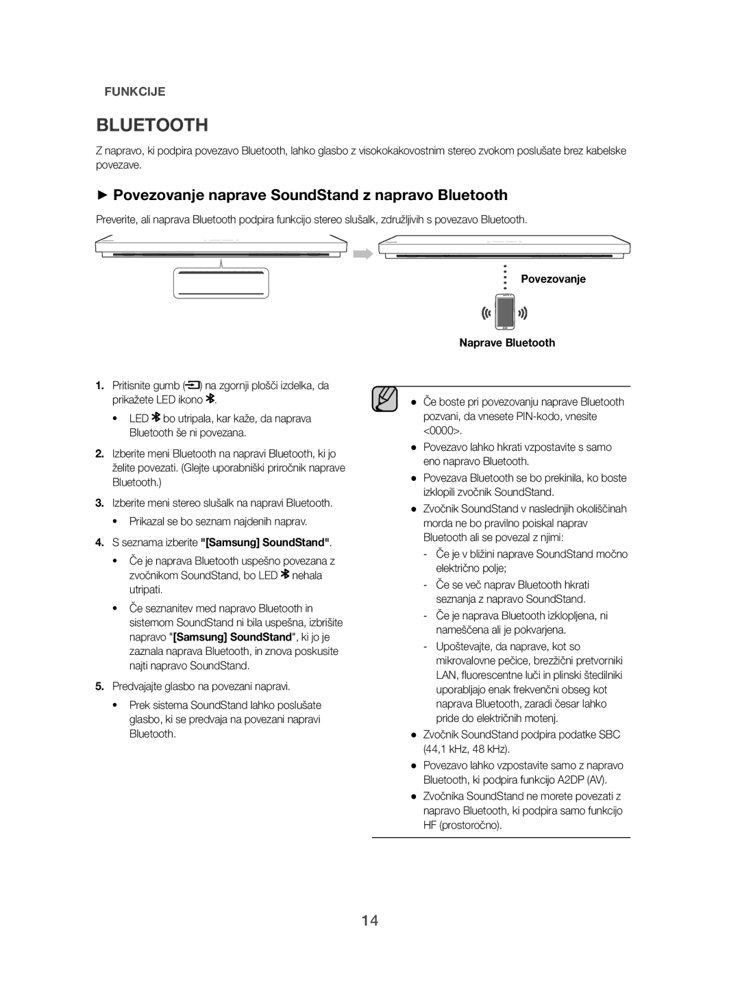 Samsung HW-H500/EN manual ++Povezovanje naprave SoundStand z napravo Bluetooth, Povezovanje Naprave Bluetooth 