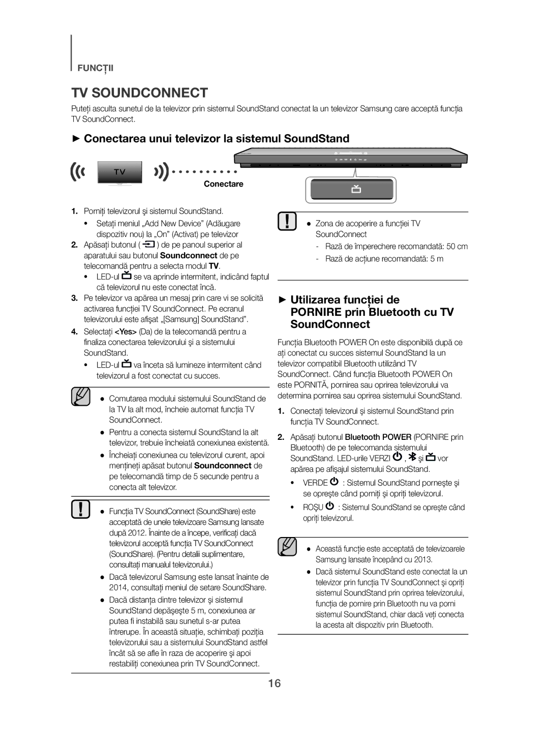 Samsung HW-H500/EN manual ++Conectarea unui televizor la sistemul SoundStand, Porniţi televizorul şi sistemul SoundStand 