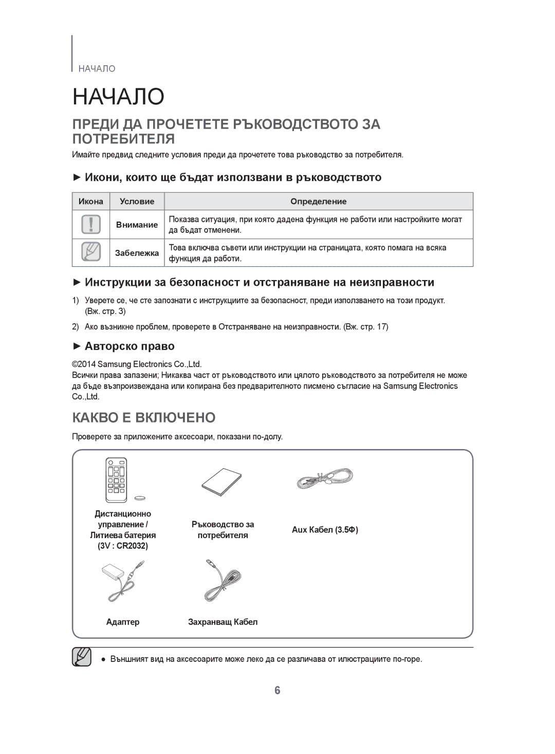 Samsung HW-H500/EN manual Начало, Преди ДА Прочетете Ръководството ЗА Потребителя, Какво Е Включено 