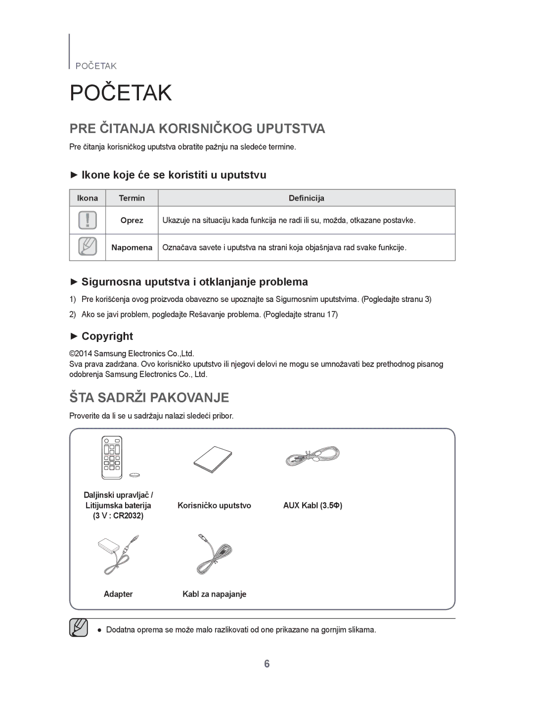 Samsung HW-H500/EN manual Početak, PRE Čitanja Korisničkog Uputstva, ŠTA Sadrži Pakovanje 