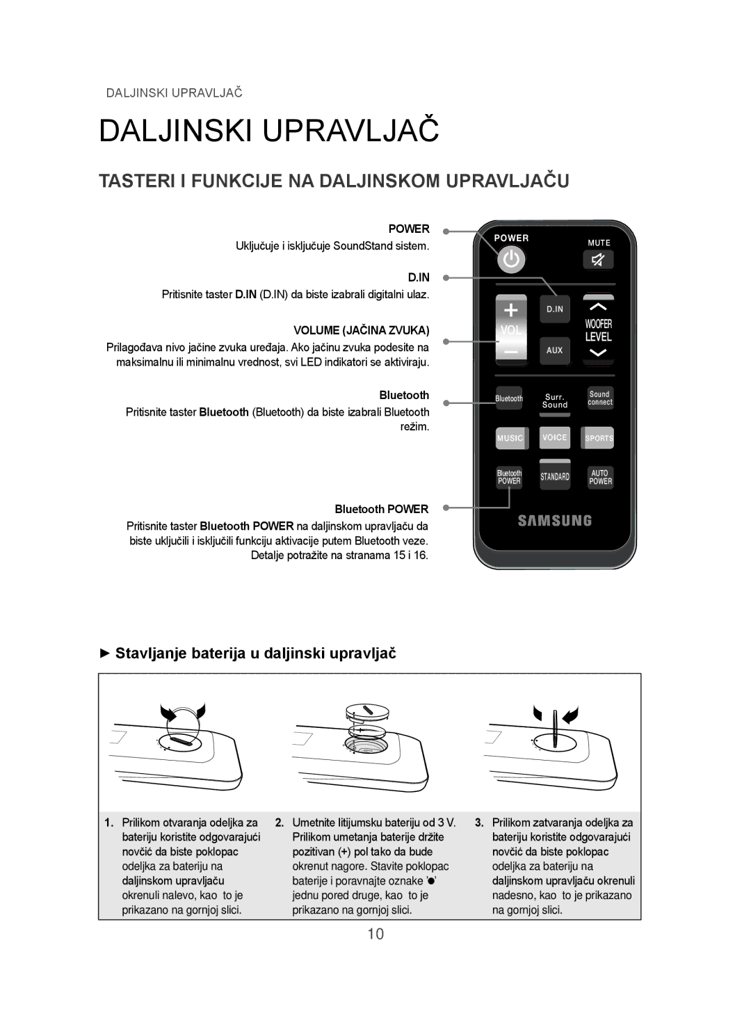 Samsung HW-H500/EN manual Daljinski Upravljač, Tasteri I Funkcije NA Daljinskom Upravljaču, Volume Jačina Zvuka 