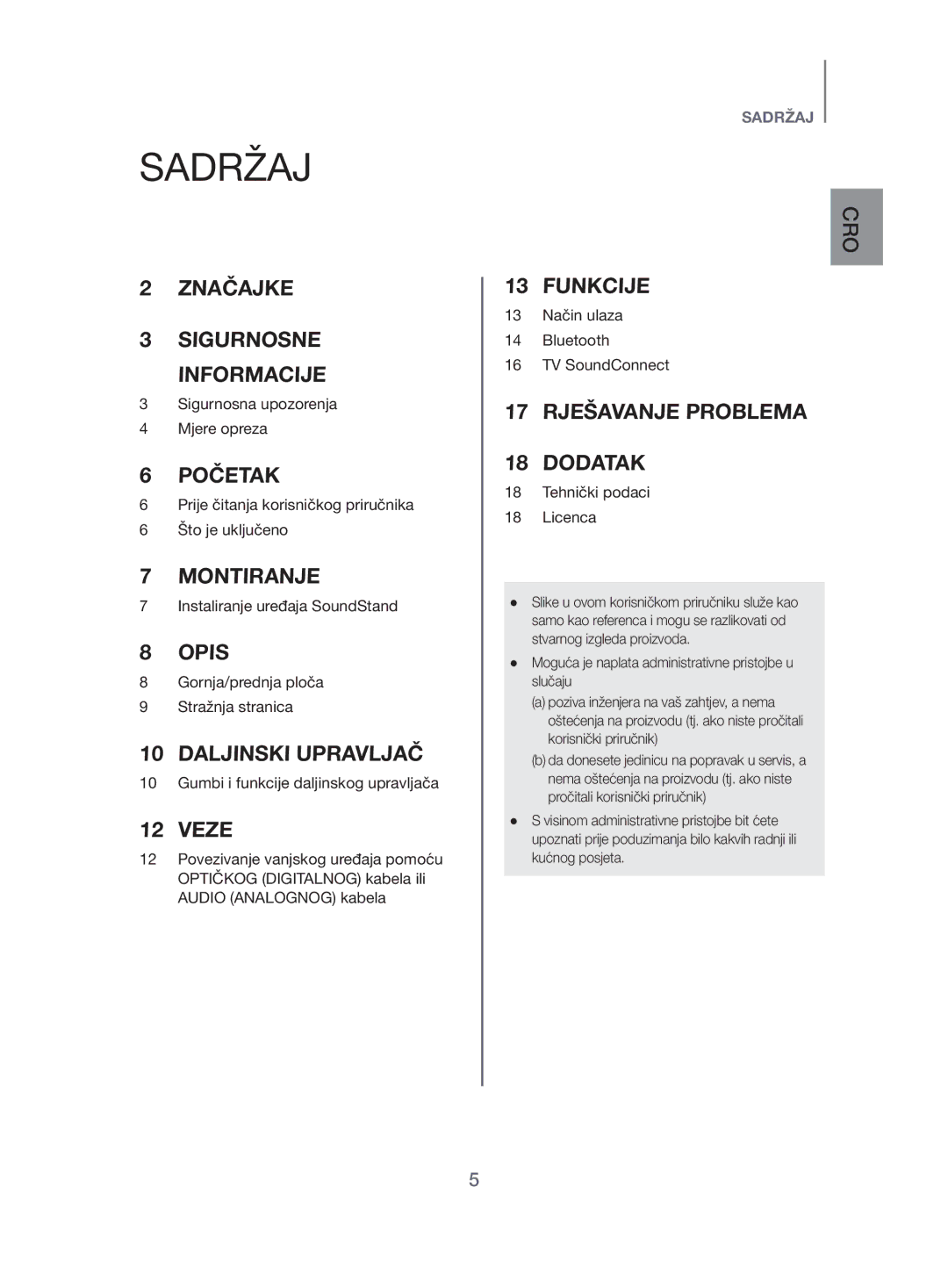 Samsung HW-H500/EN manual Značajke Sigurnosne Informacije 