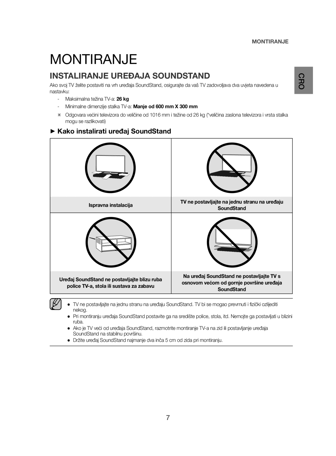 Samsung HW-H500/EN manual Montiranje, Instaliranje Uređaja Soundstand, ++Kako instalirati uređaj SoundStand 