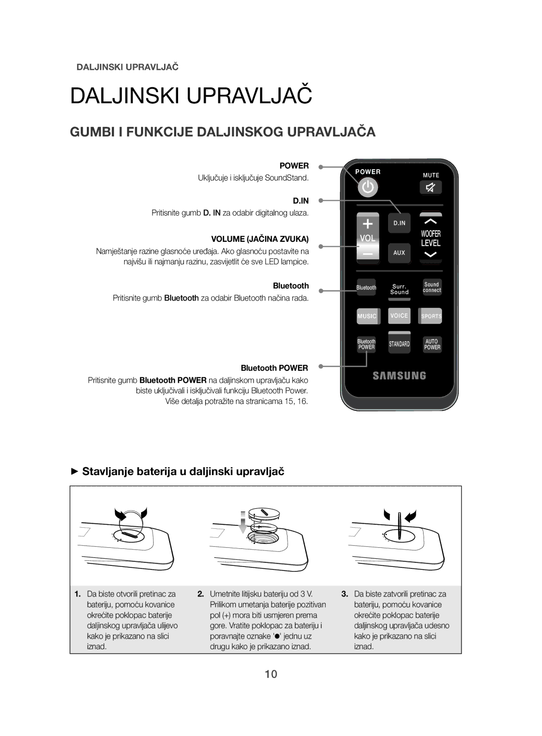 Samsung HW-H500/EN manual Daljinski Upravljač, Gumbi I Funkcije Daljinskog Upravljača 