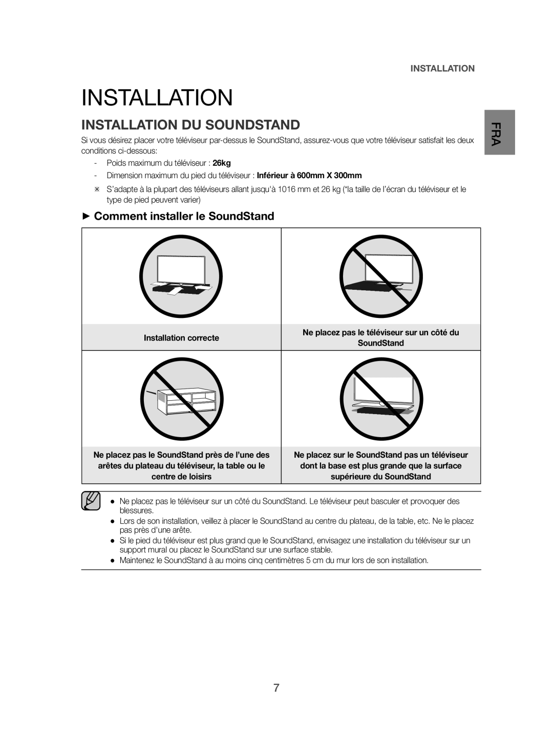 Samsung HW-H500/EN manual Installation DU Soundstand, ++Comment installer le SoundStand 