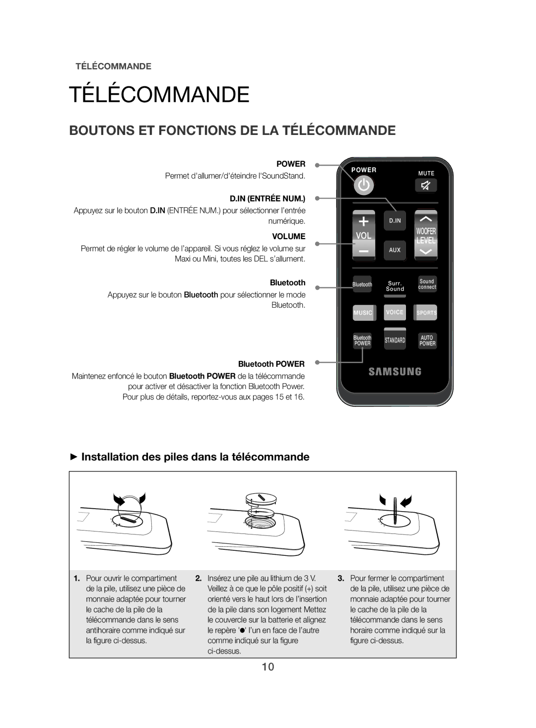 Samsung HW-H500/EN manual Boutons ET Fonctions DE LA Télécommande, ++Installation des piles dans la télécommande 