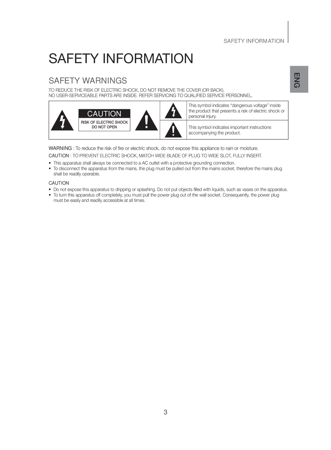 Samsung HW-H500/EN manual Safety Information, Safety Warnings 