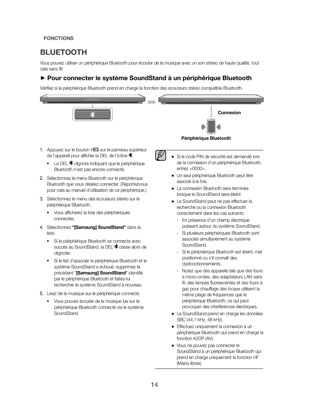 Samsung HW-H500/EN manual Connexion Périphérique Bluetooth, Sélectionnez Samsung SoundStand dans la liste 