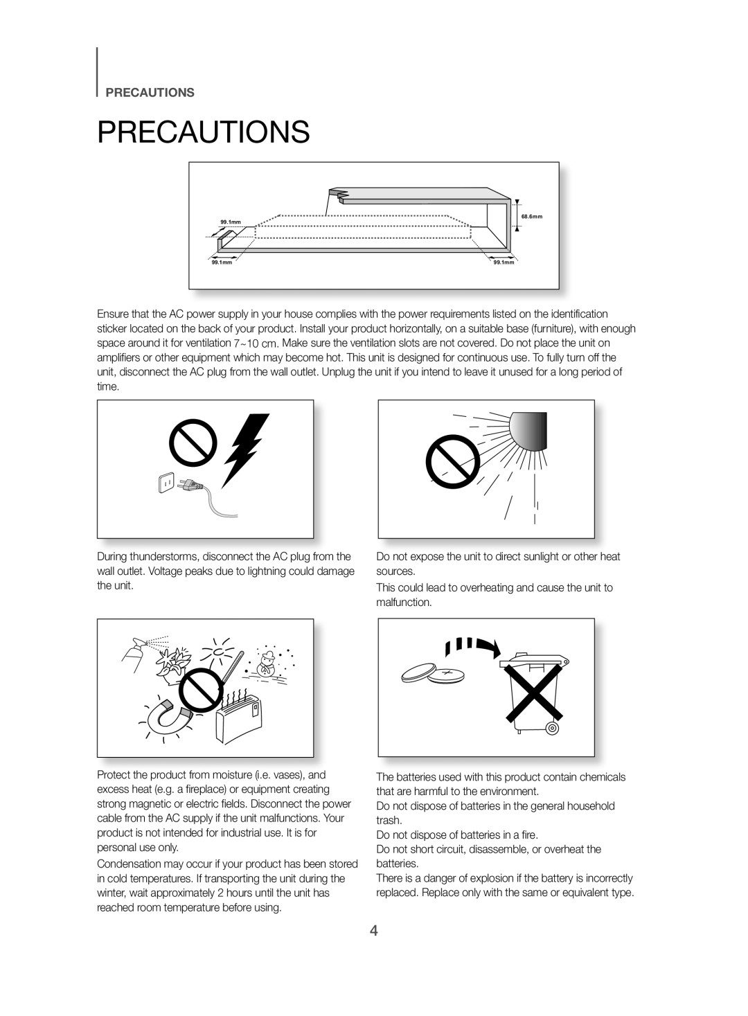 Samsung HW-H500/EN manual Precautions 