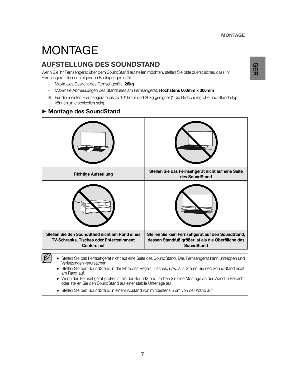 Samsung HW-H500/EN manual Aufstellung DES Soundstand, ++Montage des SoundStand 