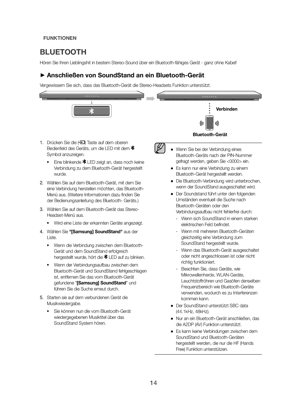 Samsung HW-H500/EN manual ++Anschließen von SoundStand an ein Bluetooth-Gerät, Verbinden 