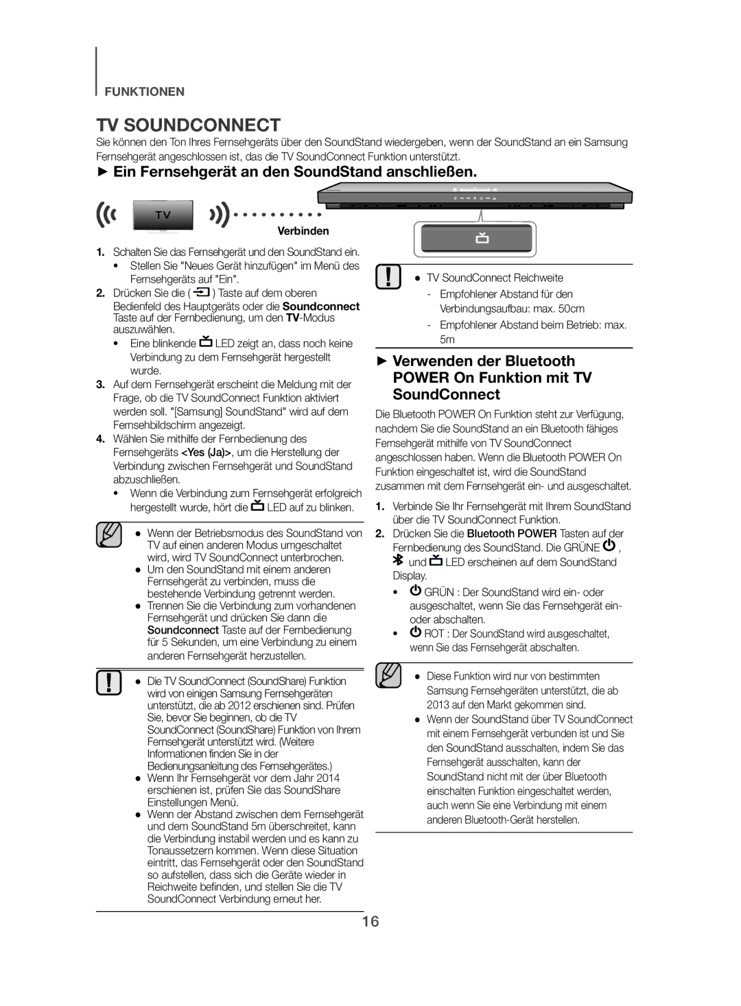 Samsung HW-H500/EN manual ++Ein Fernsehgerät an den SoundStand anschließen, TV SoundConnect Reichweite 