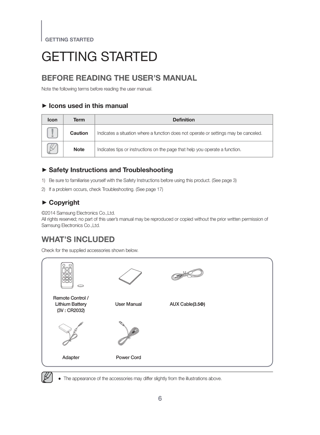 Samsung HW-H500/EN manual Getting Started, Before Reading the USER’S Manual, WHAT’S Included 